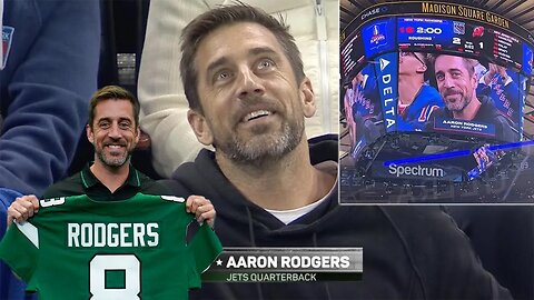 Madison Square Garden ERUPTS with cheers when Jets QB Aaron Rodgers appears at Rangers NHL game!