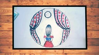 How to draw a Girl in a circle scenery | circle drawing girl | circle drawing