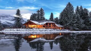 Picturesque Winter With Mountain Views By A Lake House With Relaxing Music