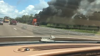 Video: RV towing truck catches fire on I-75 in Tampa