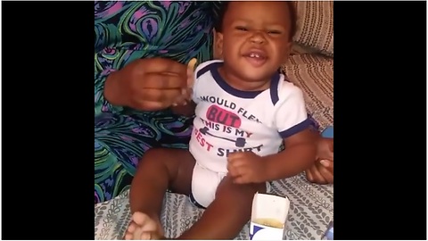 Funny baby boy refuses to touch french fries