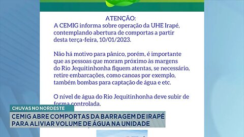 Chuvas no Nordeste: Cemig Abre Comportas da Barragem de Irapé para Aliviar Volume de Água na Unidade