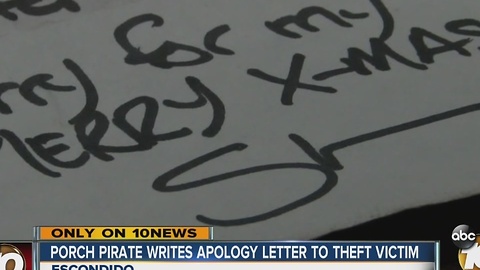 Package thief posts apology letter on victim's front door