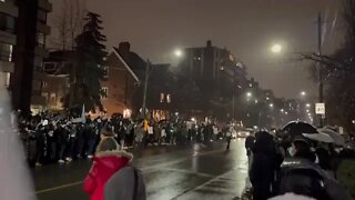 Protesters in Toronto outside of the Chinese consulate chanting "resist! Liberty or die"