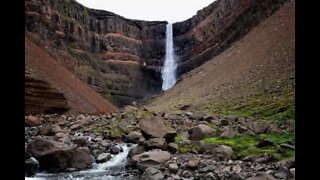 The majestic waterfall of Hengifoss is found in Iceland