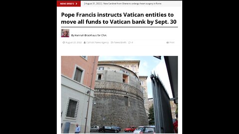 Pope Francis instructs Vatican entities to move all funds to the Vatican bank by Sept. 30