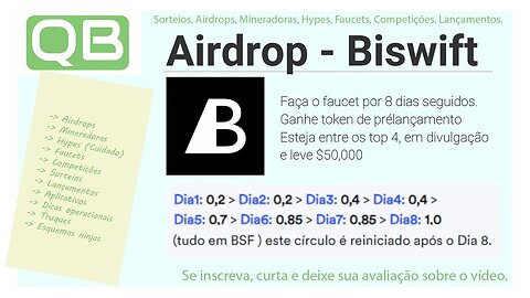 CanalQb - Airdrop - Faucet - Exchange Biswift - Divulgue e concorra até 50,000$