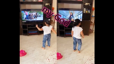 Toddler smashes TV while dancing