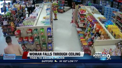 Woman falls through convenience store roof