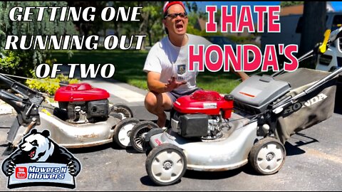 Getting one running Honda HRR216 Harmony II lawn mower quadra cut system out of two free broken ones
