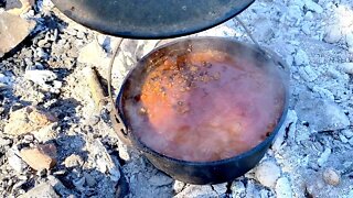 Making Chili over hot coals.