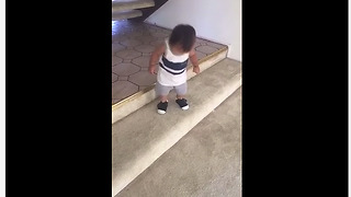 Fearless baby learns to conquer the stairs