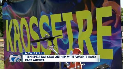 Teen sings national anthem with favorite band