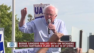 Bernie Sanders rallies with GM workers outside Hamtramck plant on Day . 10 of strike