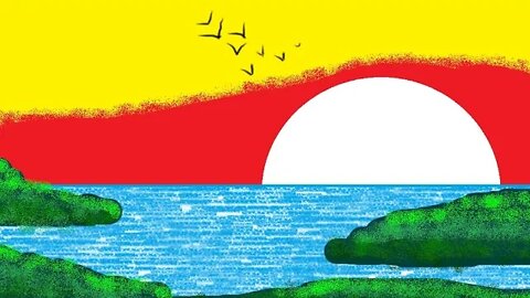 How to Draw Easy Scenery | Drawing Sunset Scenery Step by Step In Ms Paint
