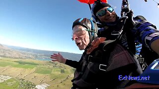 95 year old Fighter Pilot/Test Pilot Skydives Vernon Airport