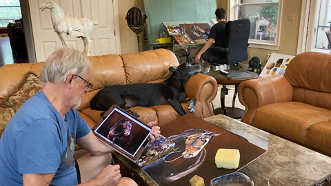 Funny Great Danes Supervise Horse Painting Art Lessons