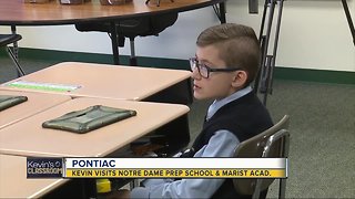 Kevin visits students at Notre Dame Preparatory School and Marist Academy in Pontiac