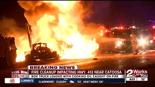 Truck carrying oil erupts in flames near Catoosa