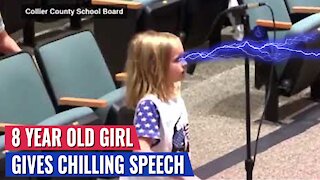 8 YEAR OLD SCHOOL GIRL GIVES CHILLING SPEECH AGAINST MASKS - ROOM ERUPTS