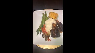 Mashed potatoes with beef ribs and veggies