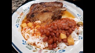 Spanish Style Fried Pork Chops and Rice and Beans