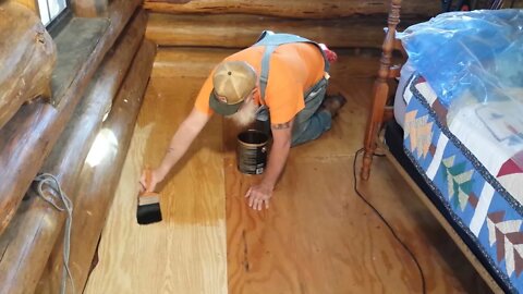 Off Grid Log Cabin Build, Plywood Sub-Floor Completed