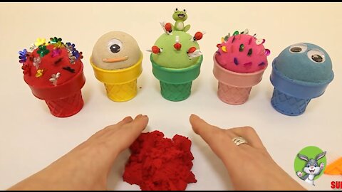 5 Color Ice Cream Cups with Kinetic Sand Surprise Toys Learn Colors and Numbers for Kids