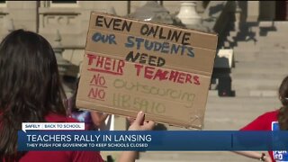 Michigan teachers rally in Lansing for remote learning among uptick in COVID-19 cases