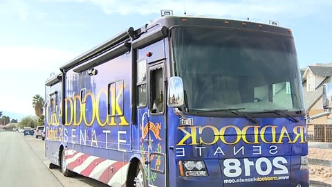 Politician's bus vandalized near Nellis, Charleston