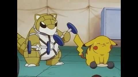Pikachu tries weightlifting