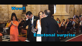 Emotional surprise at the wedding. Tears of emotion