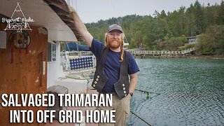Man spends 100k on Salvaged Trimaran to make Off Grid Liveaboard!