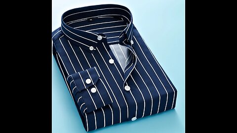 Men's Long Sleeve Blue White Striped Shirt Dress Fashion Standard-fit Button Down Shirts Blouse Men