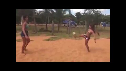 2 girls bikini playing football- funny football- -football videos-