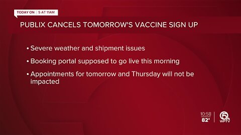 Publix cancels Wednesday's COVID-19 vaccine appointment signups