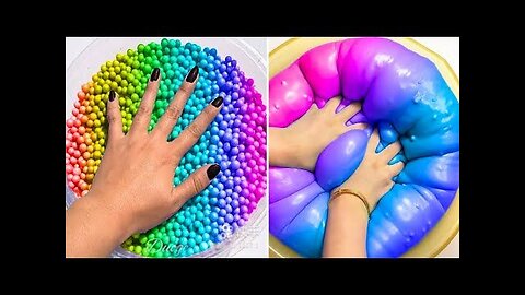 Satisfying Video Mixing Makeup Cosmetics Glitter Squishy Balls into Glossy Slime GoGo Slime ASMR