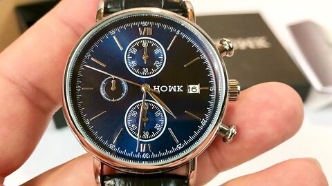 HOWK Casual Multifunction Blue Dial Quartz Dress Watch with Black Leather Band review and giveaway