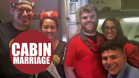 Newlyweds touched when air attendants hold special ceremony mid-flight to celebrate their marriage