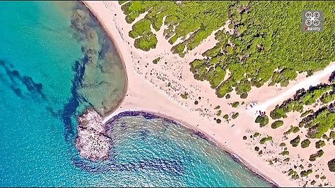 Drone view of magnificent sandy beach in Ileia, Greece