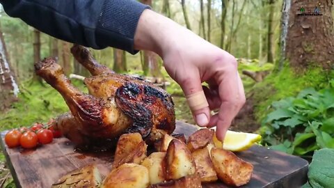 Whole Chicken Prepared in the Forest Relaxing Cooking