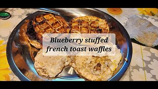 Blueberry stuffed French toast waffles #breakfast #waffles #frenchtoast #blueberries