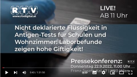 Pressekonferenz: Flüssigkeit in Antigen-Tests - Laborbefunde zeigen hohe Giftigkeit 22.09.2022