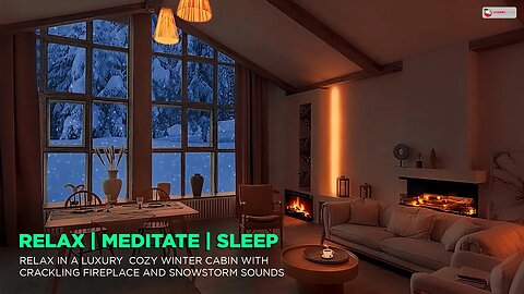 Relax In A Luxury Cozy Winter Cabin With Crackling Fireplace And Snowstorm Sounds | Meditate, Sleep