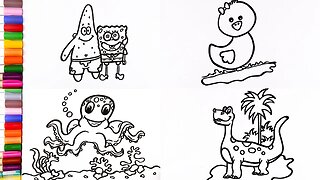 Drawing and Coloring for Kids & Toddlers (Sponge Bob, Octopus, Chick and Dinosaur)| Ariu Land