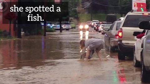 During historic flooding keep calm and pick up a fish!