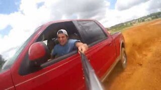 Guy flips jeep while filming with GoPro