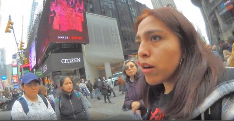 HzB speaks with Itzia at TIMES SQUARE prior to march & Pauline,Montgomery county PA after speakers