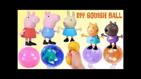 How to Make DIY Peppa Pig Slime Glitter Squishy Ball with George & Friends