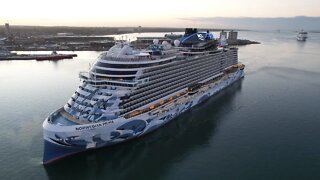 Norwegian Prima arriving in Southampton UK 20/08/2022 4K DRONE footage brand new cruise ship